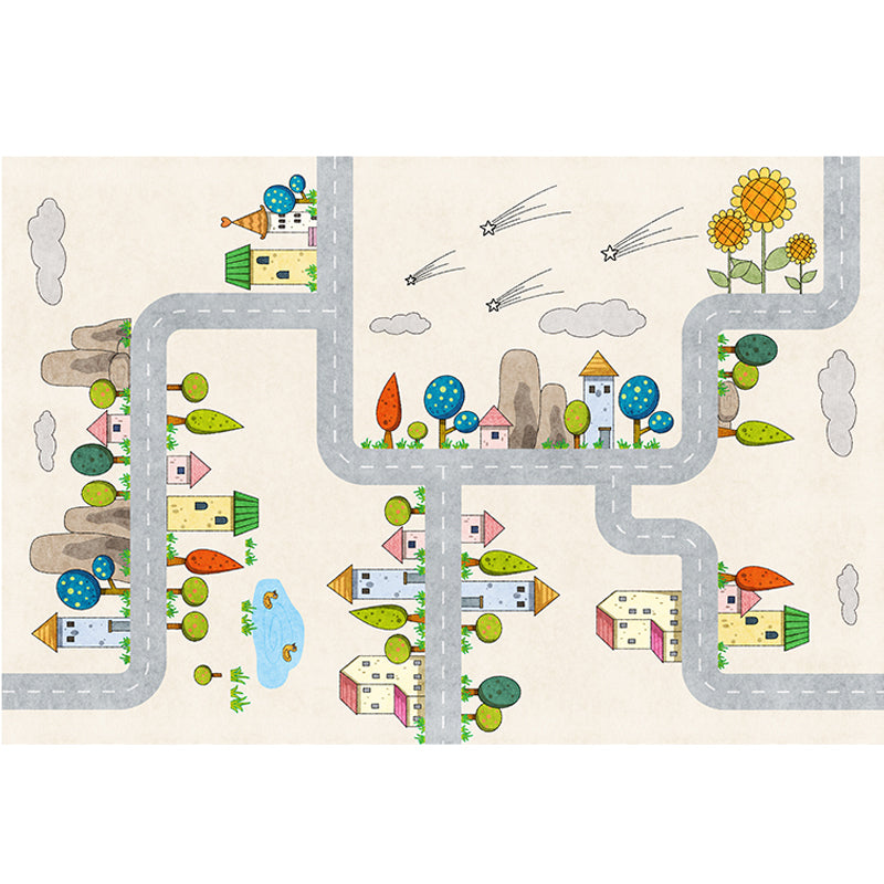 Casual Cartoon Patterned Rug Multicolored Cotton Blend Rug Non-Slip Back Easy Care Rug for the Bedroom