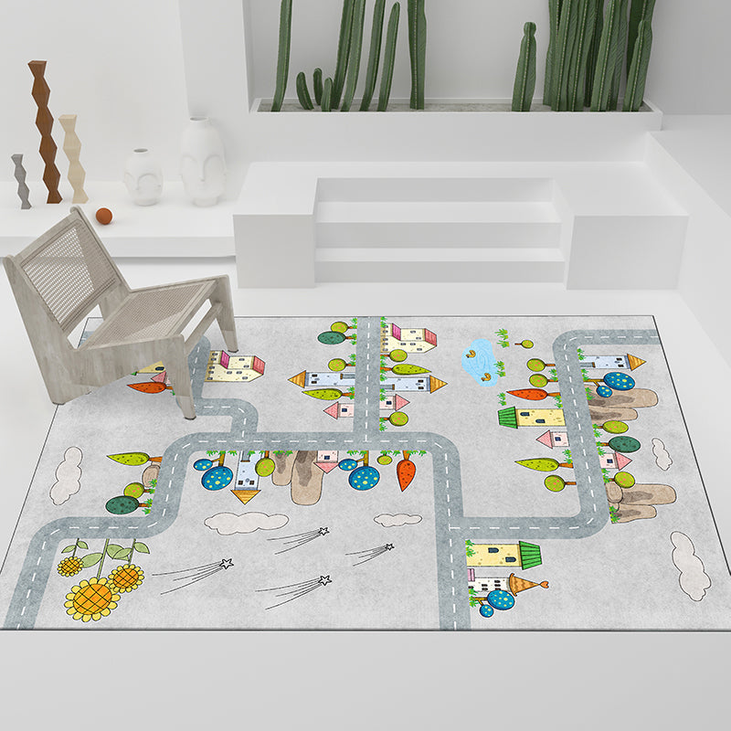 Casual Cartoon Patterned Rug Multicolored Cotton Blend Rug Non-Slip Back Easy Care Rug for the Bedroom