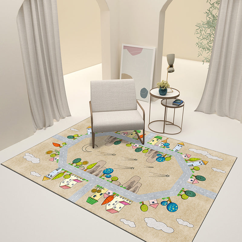 Casual Cartoon Patterned Rug Multicolored Cotton Blend Rug Non-Slip Back Easy Care Rug for the Bedroom