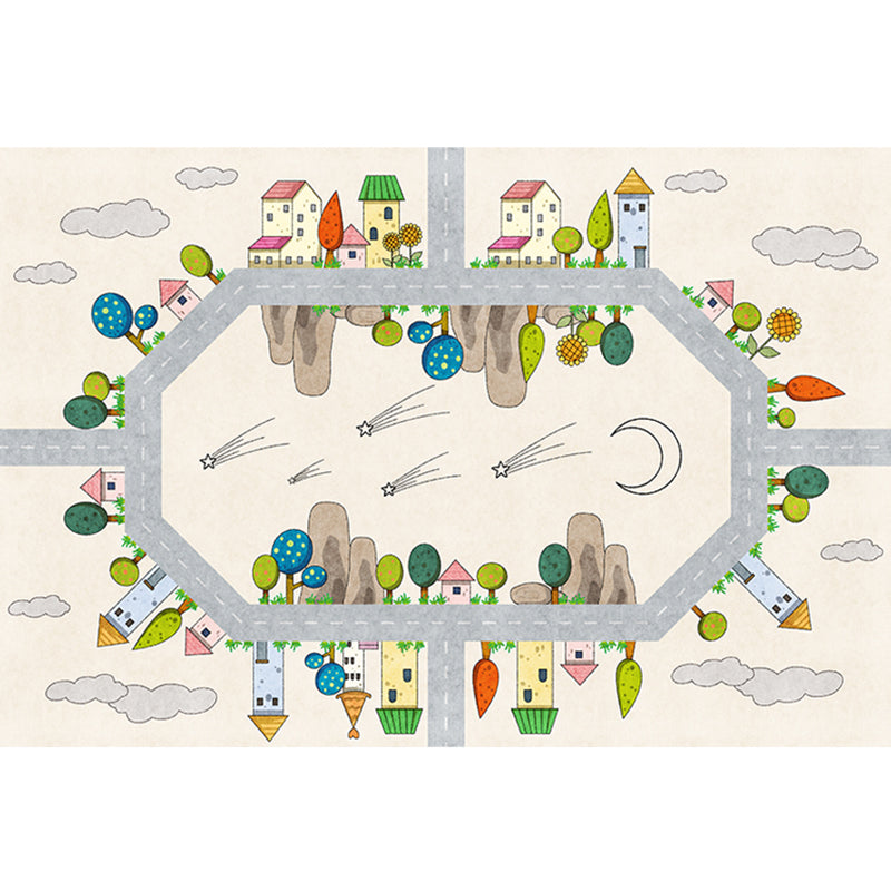 Casual Cartoon Patterned Rug Multicolored Cotton Blend Rug Non-Slip Back Easy Care Rug for the Bedroom