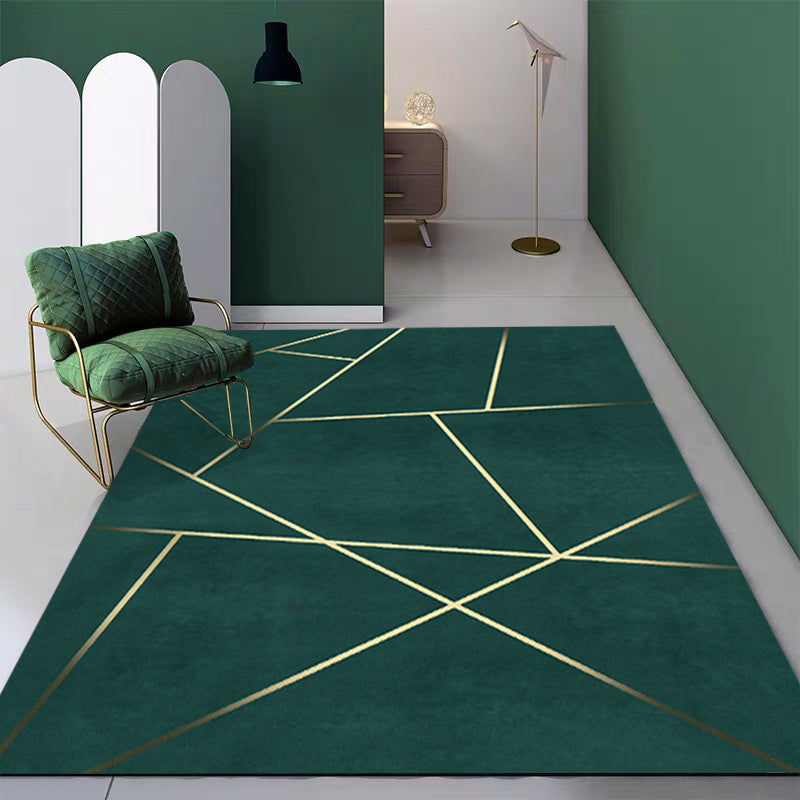 Novelty Geometric Pattern Rug Green Polypropylene Rug Stain Resistant Non-Slip Rug for Room Decor