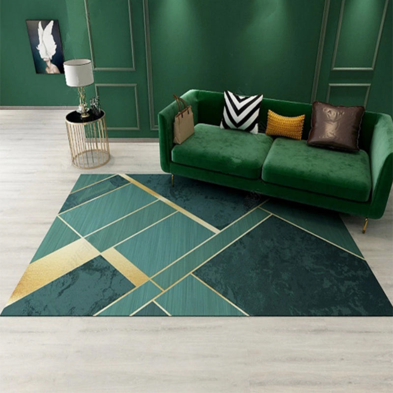 Novelty Geometric Pattern Rug Green Polypropylene Rug Stain Resistant Non-Slip Rug for Room Decor