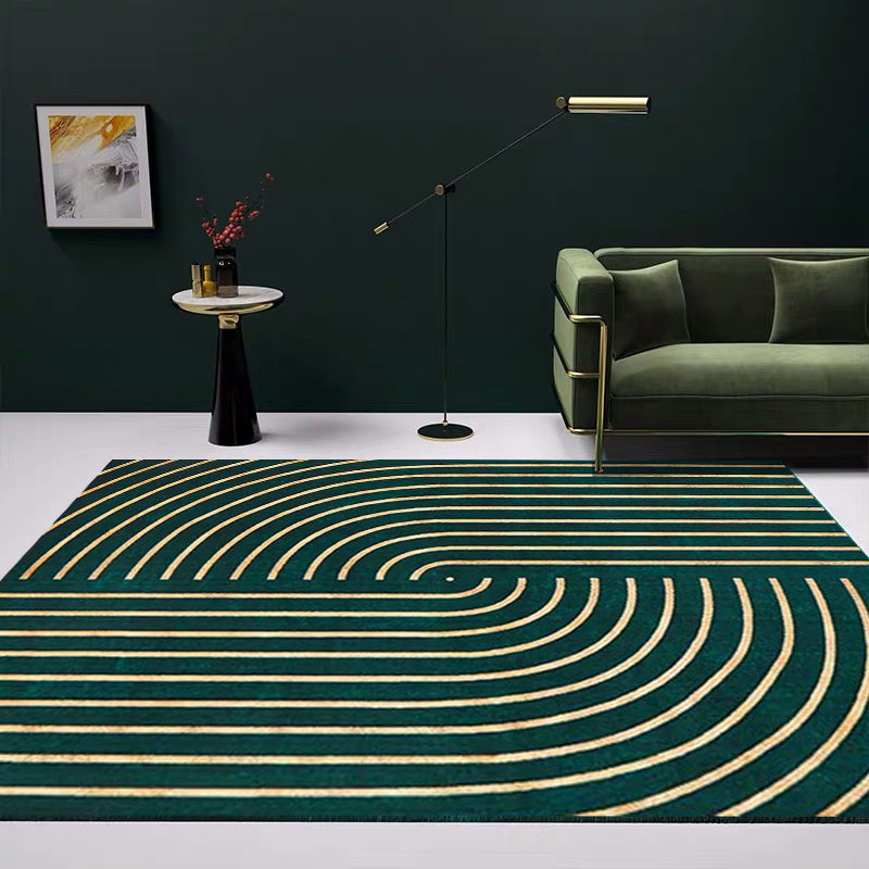 Blackgreen Living Room Carpet Trendy Geometric Pattern Area Carpet Cotton Blend Pet Friendly Carpet