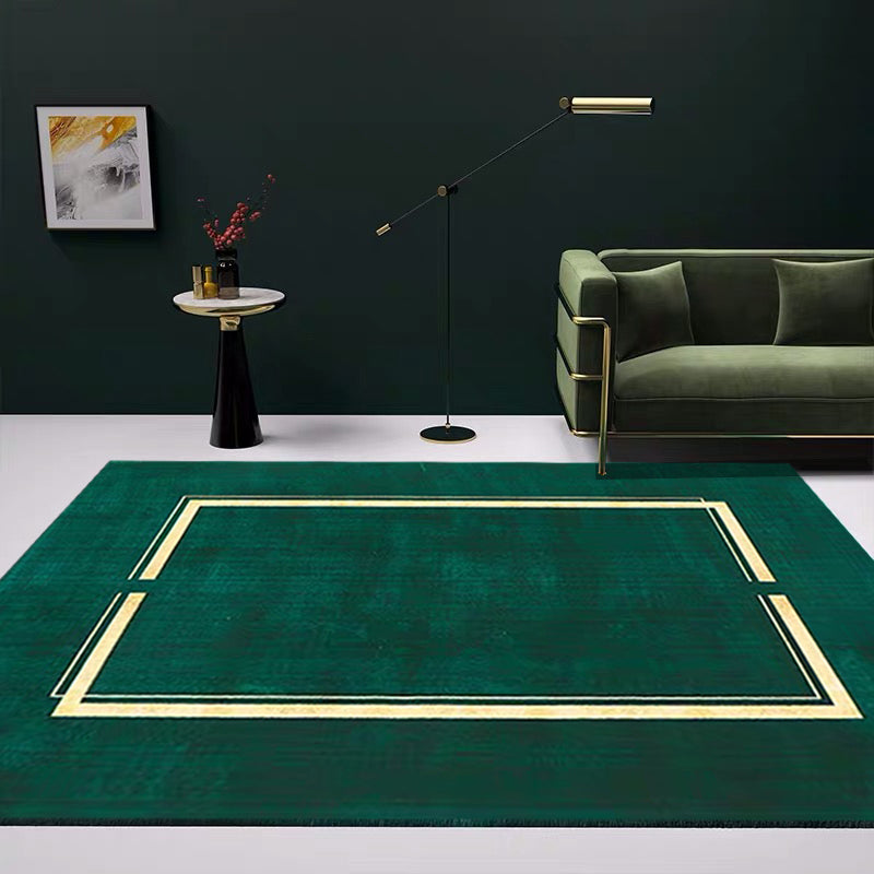 Blackgreen Living Room Carpet Trendy Geometric Pattern Area Carpet Cotton Blend Pet Friendly Carpet