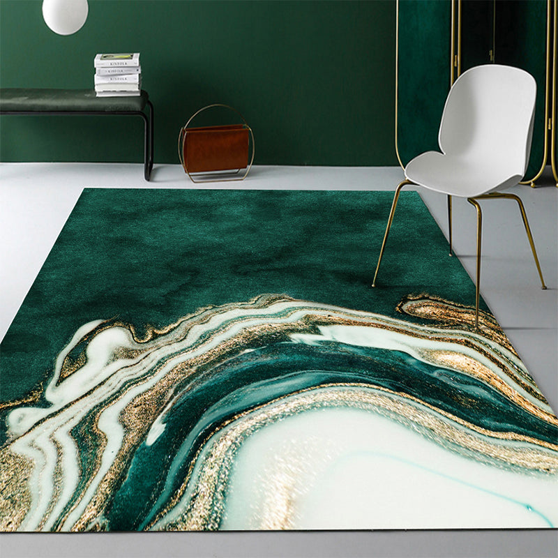 Modern Abstract Patterned Rug Dark Green Cotton Blend Carpet Easy Care Pet Friendly Rug for the Living Room