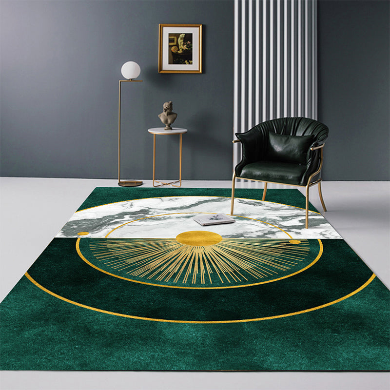Modern Abstract Patterned Rug Dark Green Cotton Blend Carpet Easy Care Pet Friendly Rug for the Living Room