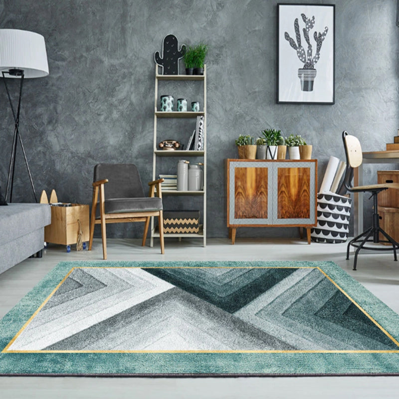 Multi-colored room rug Contemporary geo print rug polyester machine washable pet friendly indoor rug