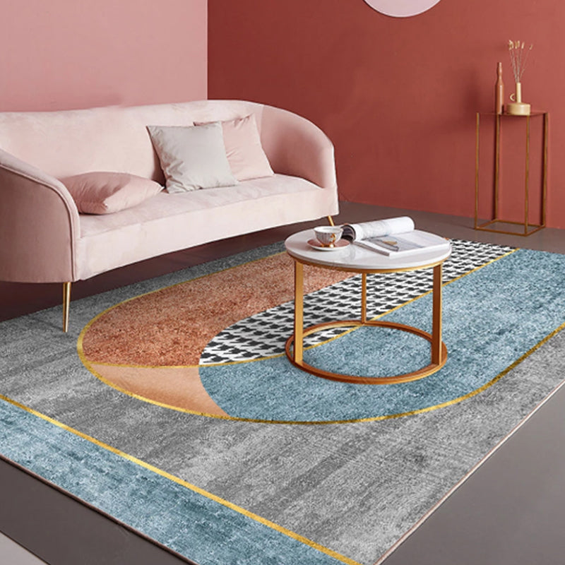 Novelty Bedroom Carpet Multi-Colored Geometric Print Indoor Carpet Synthetic Non-Slip Back Washable Carpet