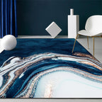 Blue Abstract Printed Rug Cotton Blend Creative Rug Washable Non-Slip Back Rug for the Living Room
