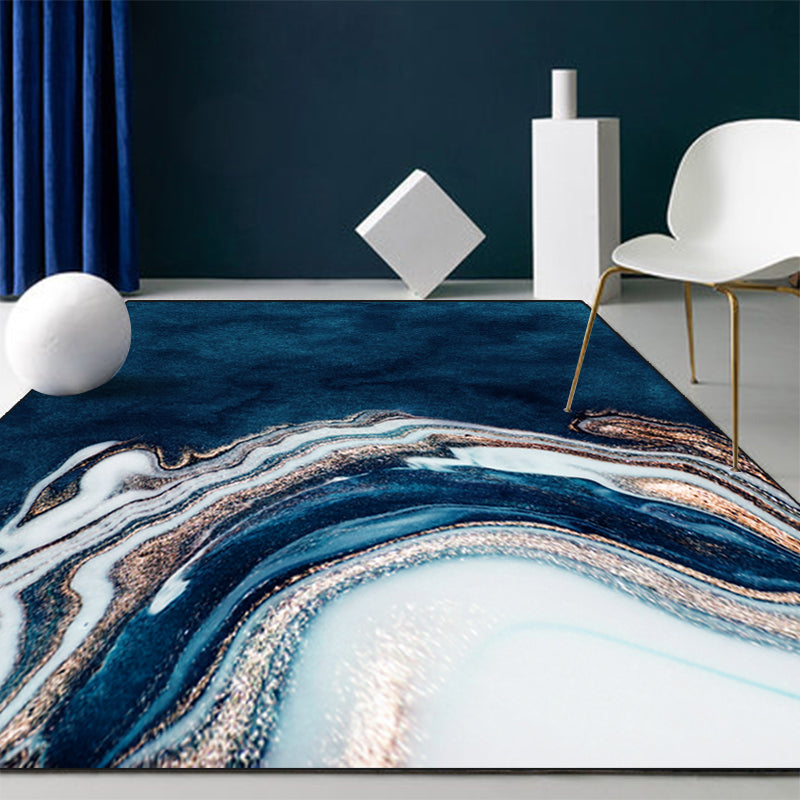 Blue Abstract Printed Rug Cotton Blend Creative Rug Washable Non-Slip Back Rug for the Living Room