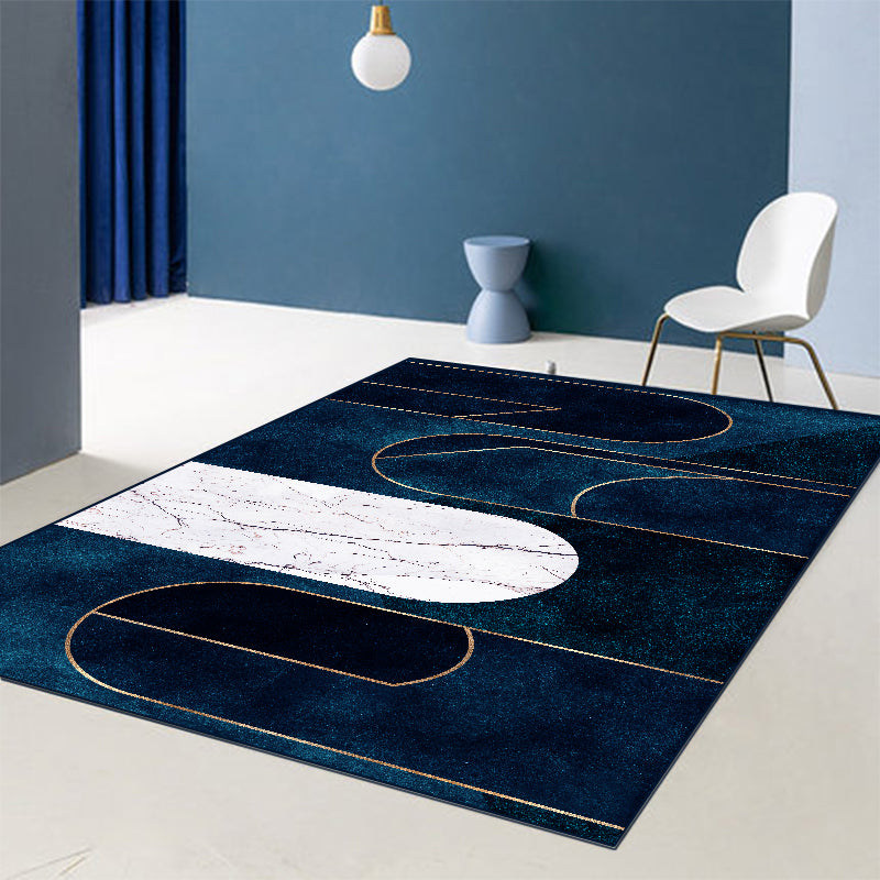 Blue Abstract Printed Rug Cotton Blend Creative Rug Washable Non-Slip Back Rug for the Living Room