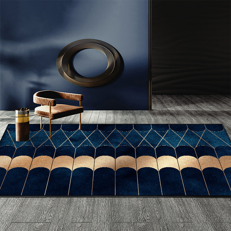 Blue Abstract Printed Rug Cotton Blend Creative Rug Washable Non-Slip Back Rug for the Living Room