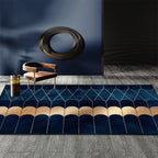 Blue Abstract Printed Rug Cotton Blend Creative Rug Washable Non-Slip Back Rug for the Living Room