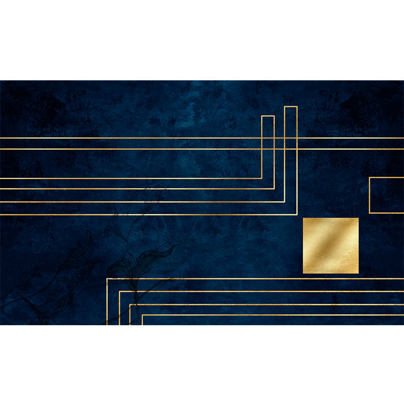 Blue Abstract Printed Rug Cotton Blend Creative Rug Washable Non-Slip Back Rug for the Living Room