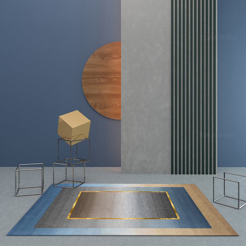 Nordic Geo patterned rug Gray Blue Polypropylene rug with non-slip backing Easy-care rug for room decoration
