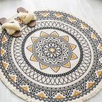 Multicolored, tribal patterned rug made of cotton blend, ethnic rug, easy to care for, hand-woven rug with tassels for the bedroom