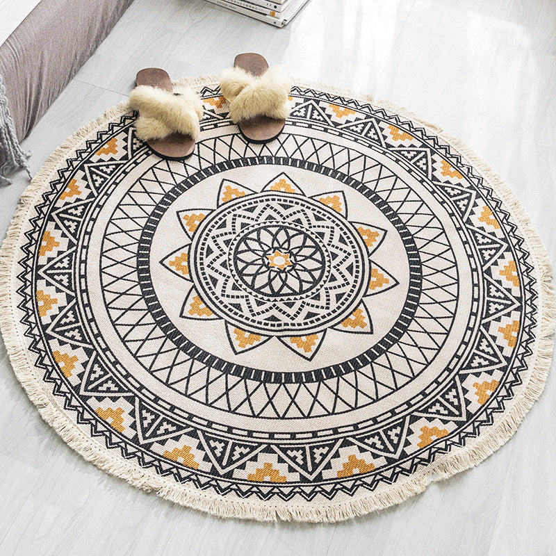 Multicolored, tribal patterned rug made of cotton blend, ethnic rug, easy to care for, hand-woven rug with tassels for the bedroom
