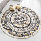 Multicolored, tribal patterned rug made of cotton blend, ethnic rug, easy to care for, hand-woven rug with tassels for the bedroom