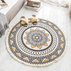 Multicolored, tribal patterned rug made of cotton blend, ethnic rug, easy to care for, hand-woven rug with tassels for the bedroom