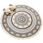 Multicolored, tribal patterned rug made of cotton blend, ethnic rug, easy to care for, hand-woven rug with tassels for the bedroom