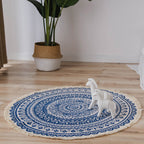 Moroccan Living Room Rug Multicolored Tribal Totem Print Rug Cotton Blend Machine Washable Rug with Fringe