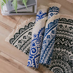 Moroccan Living Room Rug Multicolored Tribal Totem Print Rug Cotton Blend Machine Washable Rug with Fringe
