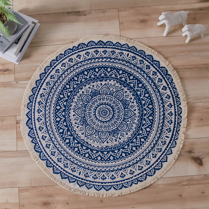 Moroccan Living Room Rug Multicolored Tribal Totem Print Rug Cotton Blend Machine Washable Rug with Fringe
