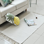 Simple solid color rug white cotton indoor rug handcrafted easy-care rug with fringes for the room