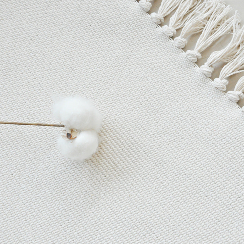 Simple solid color rug white cotton indoor rug handcrafted easy-care rug with fringes for the room