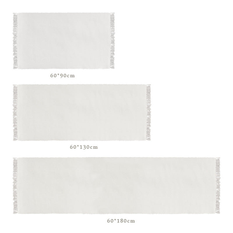 Simple solid color rug white cotton indoor rug handcrafted easy-care rug with fringes for the room
