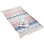 Retro Multi Color Moroccan Carpet Cotton Blend Tribal Symbols Carpet Machine Washable Carpet with Tassels for Room