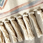 Retro Multi Color Moroccan Carpet Cotton Blend Tribal Symbols Carpet Machine Washable Carpet with Tassels for Room