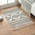 Retro Multi Color Moroccan Carpet Cotton Blend Tribal Symbols Carpet Machine Washable Carpet with Tassels for Room