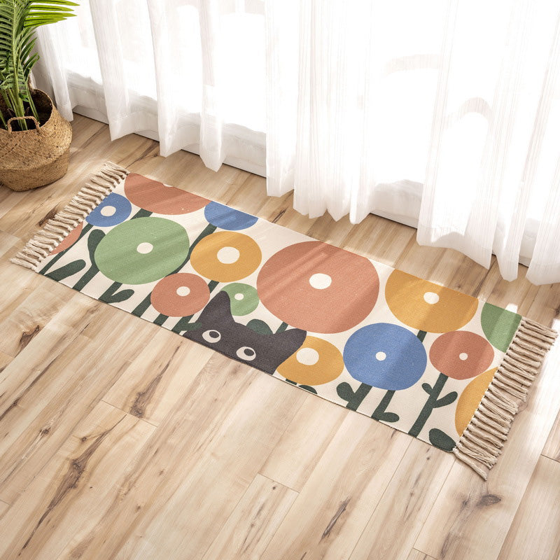 Nostalgia Tribal Pattern Carpet Multicolored Synthetic Carpet Pet Friendly Easy Care Carpet with Fringes for the Bedroom