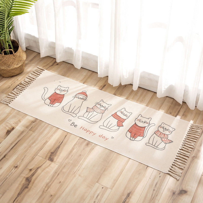Nostalgia Tribal Pattern Rug Multicolored Synthetic Area Rug Pet-Friendly Easy Care Rug with Fringes for Bedroom