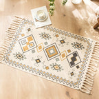 Moroccan Bedroom Rug Multicolored Tribal Symbols Rug Cotton Blend Pet Friendly Eco-Friendly Area Rug with Fringes