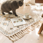 Moroccan Bedroom Rug Multicolored Tribal Symbols Rug Cotton Blend Pet Friendly Eco-Friendly Area Rug with Fringes