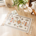 Moroccan Bedroom Rug Multicolored Tribal Symbols Rug Cotton Blend Pet Friendly Eco-Friendly Area Rug with Fringes