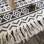 Western Bedroom Rug Multicolored Tribal Geo Rug Cotton Blend Easy Care Washable Area Rug with Fringe