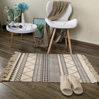 Western Bedroom Rug Multicolored Tribal Geo Rug Cotton Blend Easy Care Washable Area Rug with Fringe