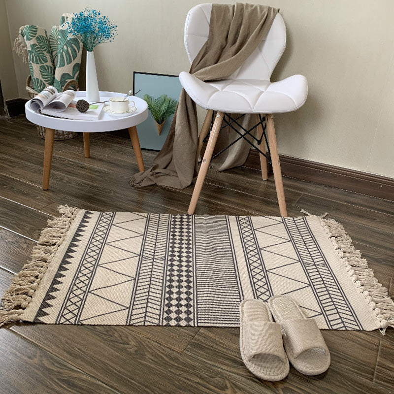 Western Bedroom Rug Multicolored Tribal Geo Rug Cotton Blend Easy Care Washable Area Rug with Fringe