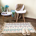 Western Bedroom Rug Multicolored Tribal Geo Rug Cotton Blend Easy Care Washable Area Rug with Fringe