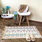 Western Bedroom Rug Multicolored Tribal Geo Rug Cotton Blend Easy Care Washable Area Rug with Fringe
