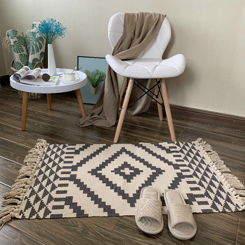 Western Bedroom Rug Multicolored Tribal Geo Rug Cotton Blend Easy Care Washable Area Rug with Fringe
