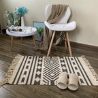 Western Bedroom Rug Multicolored Tribal Geo Rug Cotton Blend Easy Care Washable Area Rug with Fringe