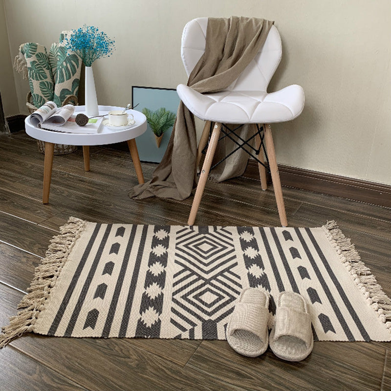 Western Bedroom Rug Multicolored Tribal Geo Rug Cotton Blend Easy Care Washable Area Rug with Fringe