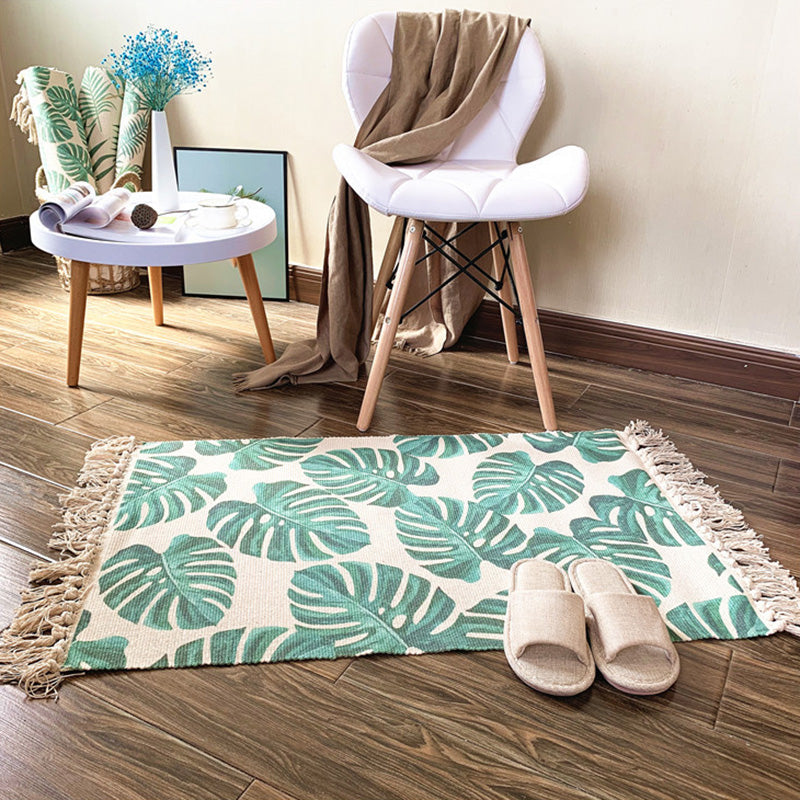 Western Bedroom Rug Multicolored Tribal Geo Rug Cotton Blend Easy Care Washable Area Rug with Fringe