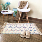 Western Bedroom Rug Multicolored Tribal Geo Rug Cotton Blend Easy Care Washable Rug with Fringes
