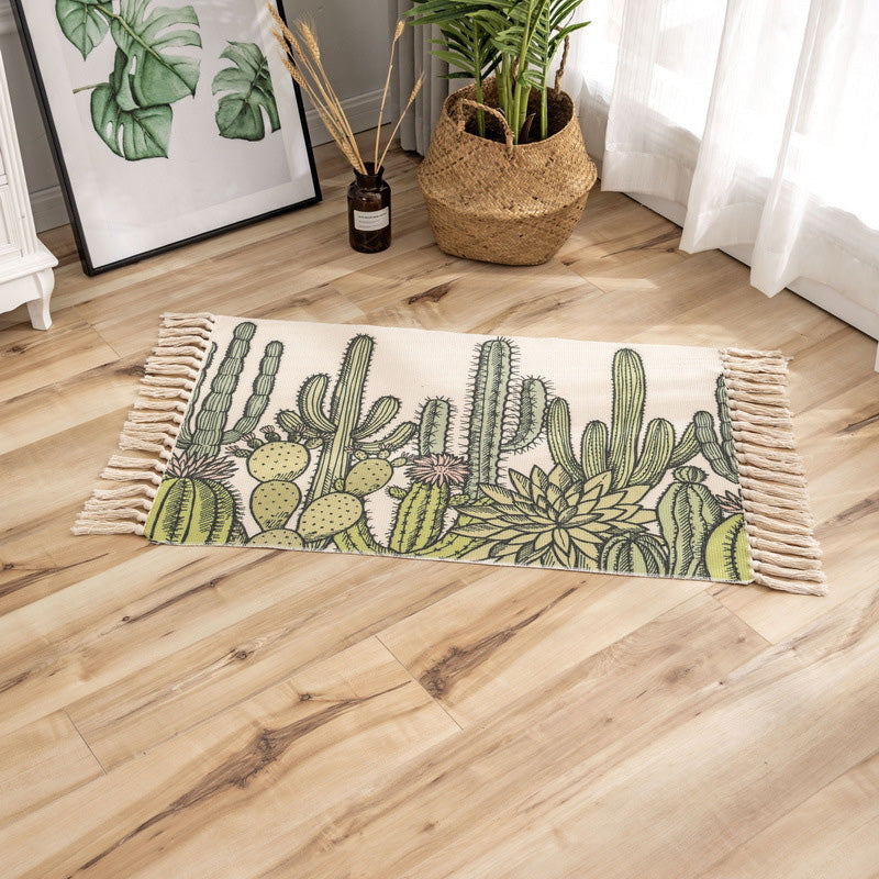 Classic geometric printed rug Multicolored cotton blend rug easy to maintain washable rug with fringes for the bedroom