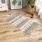 Classic geometric printed rug Multicolored cotton blend rug easy to maintain washable rug with fringes for the bedroom